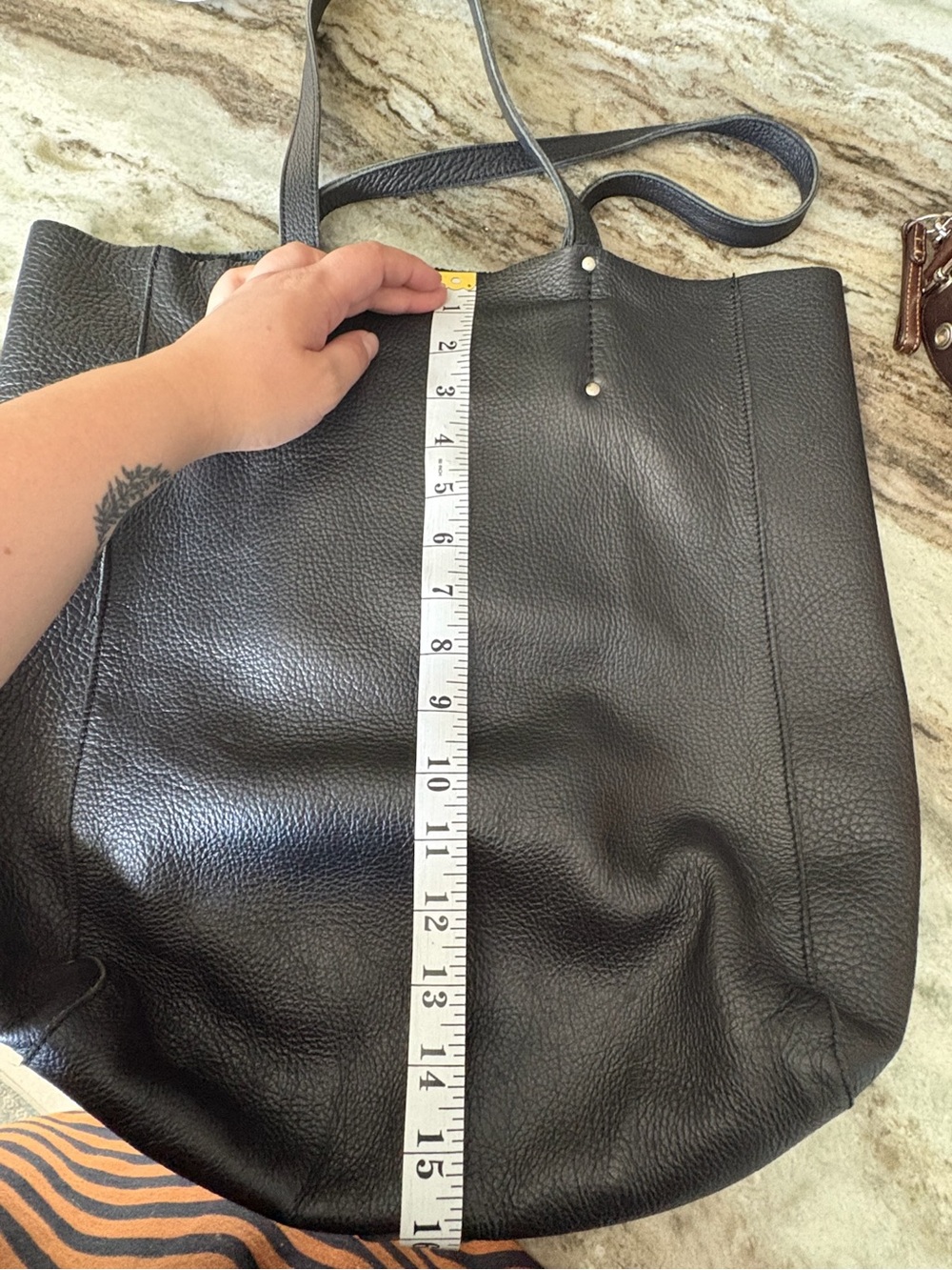 Roots Canada Black Leather Market Tote Bag Made In Canada Raw Edge - Picture 9 of 9
